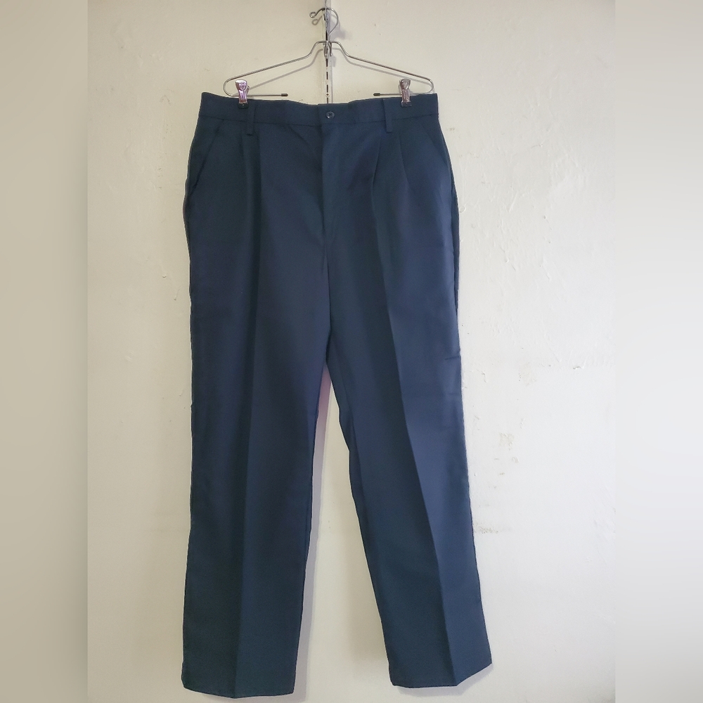 RED KAP Men Navy Blue Front Pleated Pants Size 36 Polyester Cotton